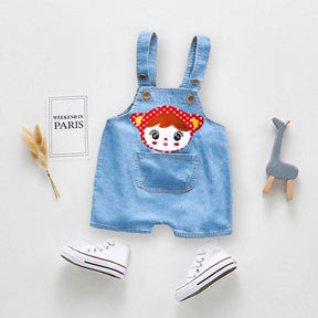 Macacão Jeans Claro Jardineira Bebê Menina/Menino Bichinhos | 6 Meses-3 Anos
