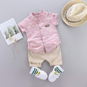 Conjunto de Verão Bebê Menino Camisa Manga Curta + Short | 9 Meses -4 Anos