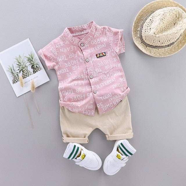 Conjunto de Verão Bebê Menino Camisa Manga Curta + Short | 9 Meses -4 Anos