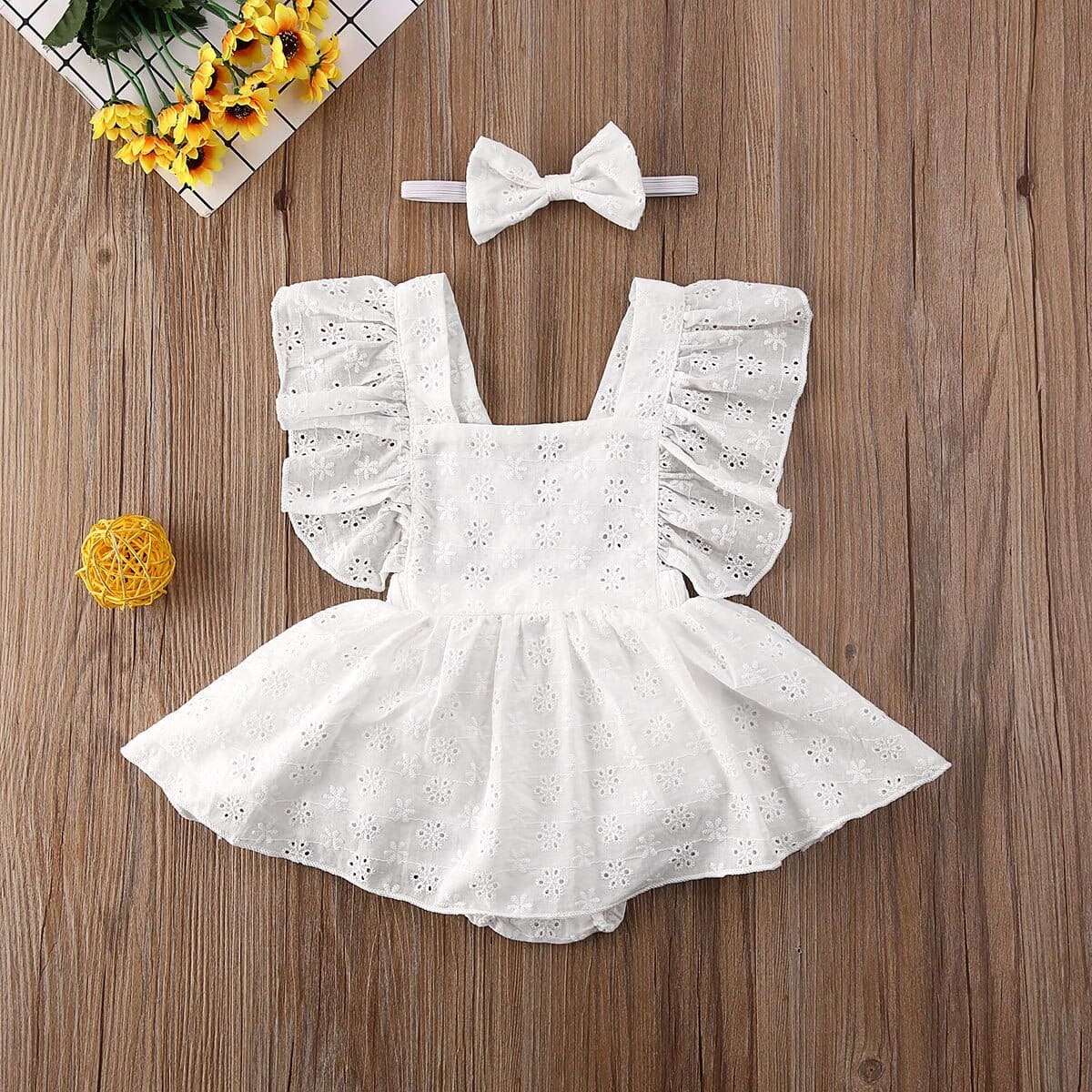 Macaquinho-Vestido de Renda Lese + Laço Bebê Menina | 6-24 Meses