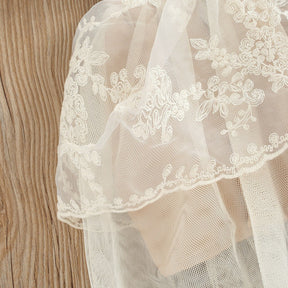 Vestido de Renda Bebê Princesa Babados Lacinhos no Ombro