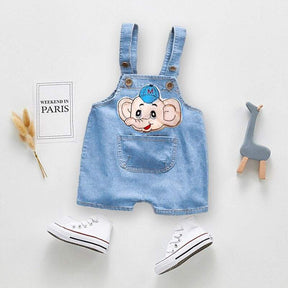 Macacão Jeans Claro Jardineira Bebê Menina/Menino Bichinhos | 6 Meses-3 Anos
