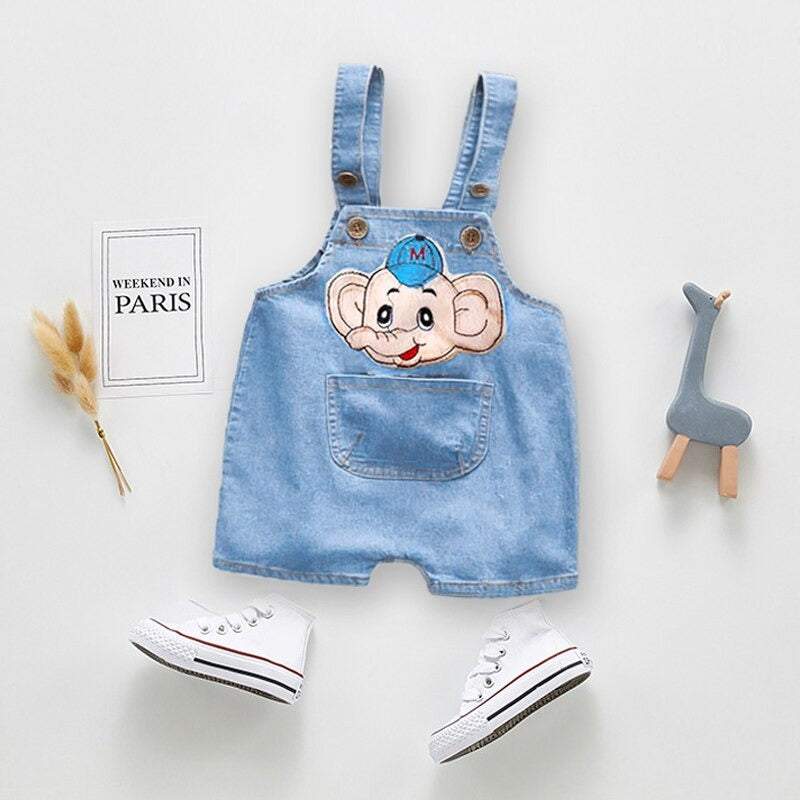 Macacão Jeans Claro Jardineira Bebê Menina/Menino Bichinhos | 6 Meses-3 Anos