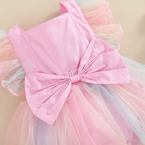Vestido de Chiffon Arco-íris Laço na Costas Bebê Menina