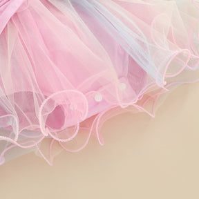 Vestido de Chiffon Arco-íris Laço na Costas Bebê Menina