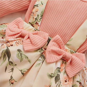 Conjunto Floral Salopete+ Body Manga Longa+ Laço Bebê Menina