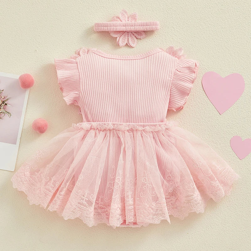 Vestido-Macaquinho de Festa Bordados Florais c/ Tiara | 0-18M