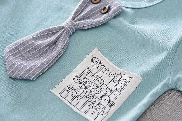 Conjunto Bebê Menino Camiseta Gravatinha + Short Listrado | 9 Meses- 3 Anos