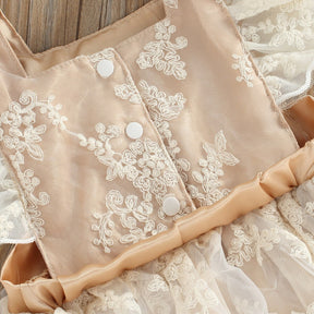 Vestido de Renda Bebê Princesa Babados Lacinhos no Ombro