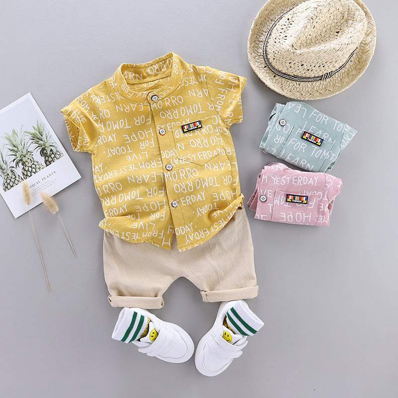 Conjunto de Verão Bebê Menino Camisa Manga Curta + Short | 9 Meses -4 Anos