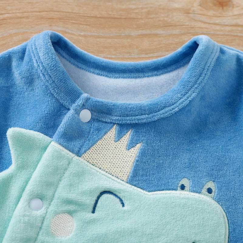 Macacão Dino Azul de Plush Bebê Menino | 0-12 Meses