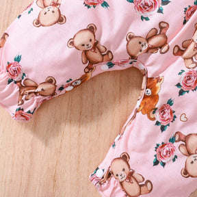 Macacão Rosa Ursinho 3D Babados Bebê Menina | 0-18 Meses
