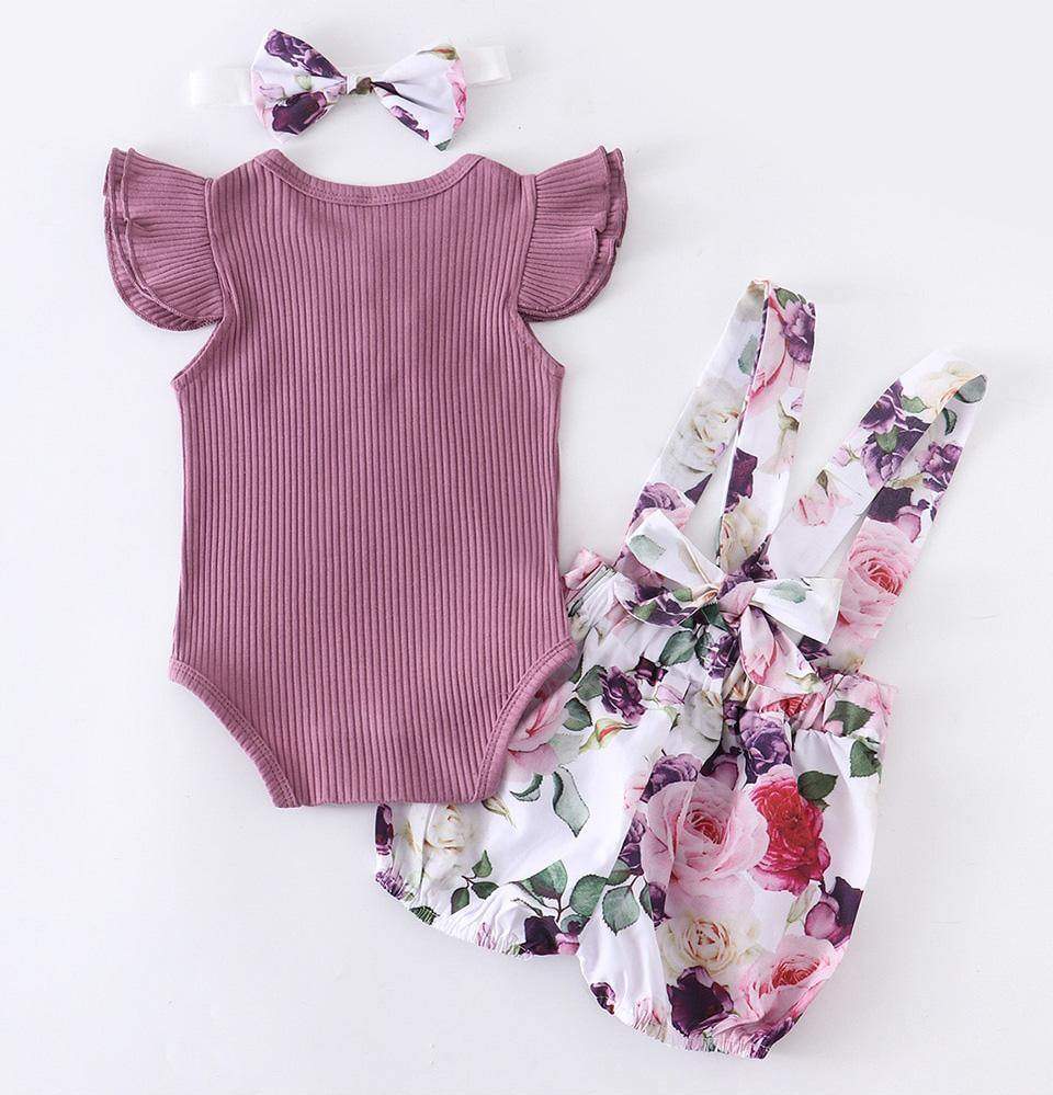 Conjunto Floral Bebê Menina Body + Jardineira + Laço | 0-18 Meses