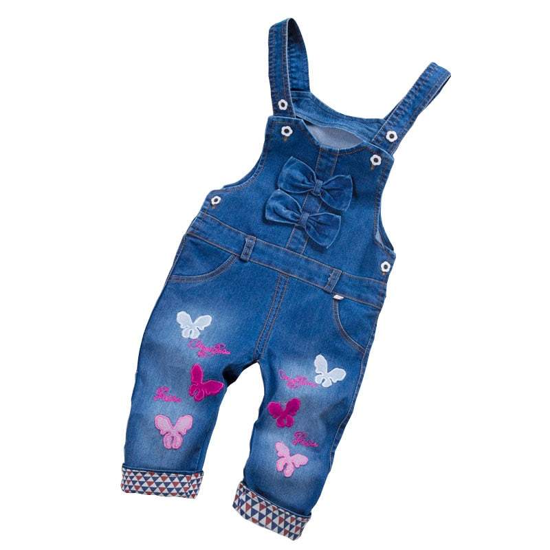 Macacão Jardineira Jeans c/ Detalhes Bebê Menina | 1-4 Anos