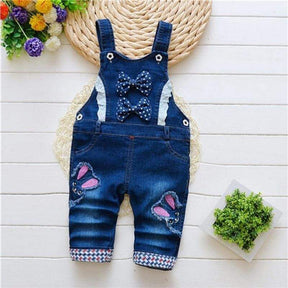 Macacão Jardineira Jeans c/ Detalhes Bebê Menina | 1-4 Anos