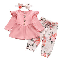 Conjunto Blusa Manga + Calça Floral +Laço Bebê Menina | 1-24 Meses