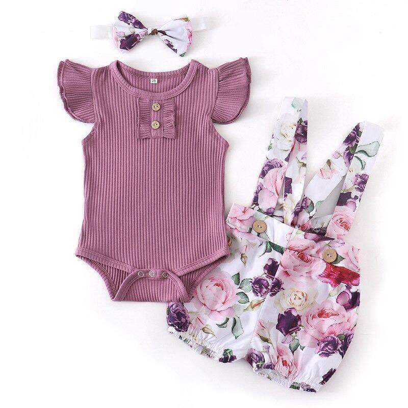 Conjunto Floral Bebê Menina Body + Jardineira + Laço | 0-18 Meses