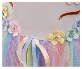 Vestido de Festa Menina Unicórnio Arco-íris + Asinhas + Tiara