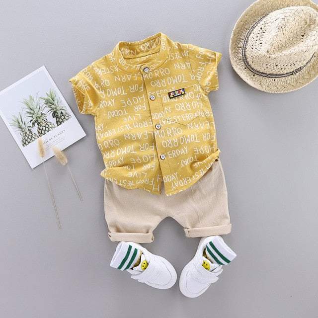 Conjunto de Verão Bebê Menino Camisa Manga Curta + Short | 9 Meses -4 Anos