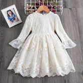 Vestido de Renda Manga Transparente Menina Batizado | 2-8 Anos