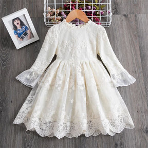 Vestido de Renda Manga Transparente Menina Batizado | 2-8 Anos