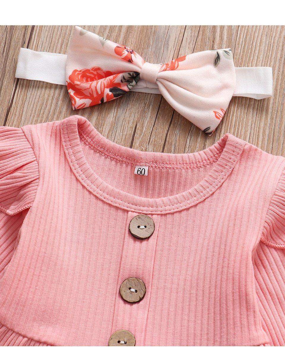 Conjunto Blusa Manga + Calça Floral +Laço Bebê Menina | 1-24 Meses