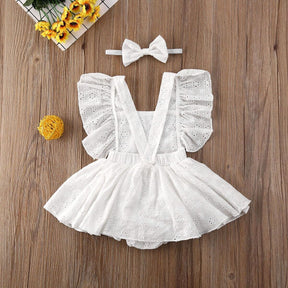 Macaquinho-Vestido de Renda Lese + Laço Bebê Menina | 6-24 Meses
