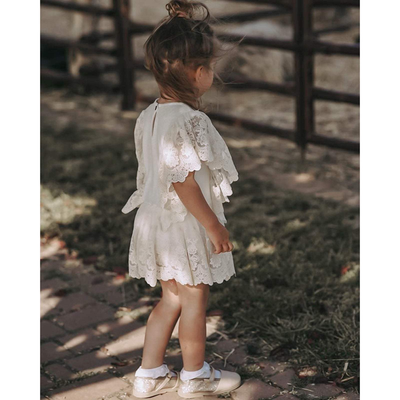 Vestido-Macaquinho Branco c/Renda Batizado Bebê Menina | 1-24 Meses