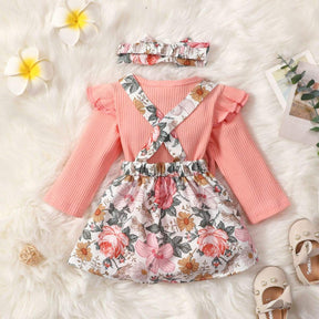 Conjunto Floral Manga Longa Babados Bebê Menina