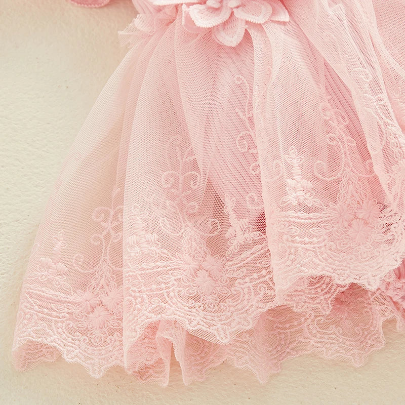 Vestido-Macaquinho de Festa Bordados Florais c/ Tiara | 0-18M