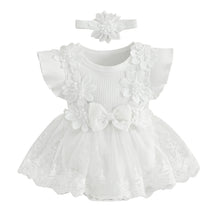 Vestido-Macaquinho de Festa Bordados Florais c/ Tiara | 0-18M
