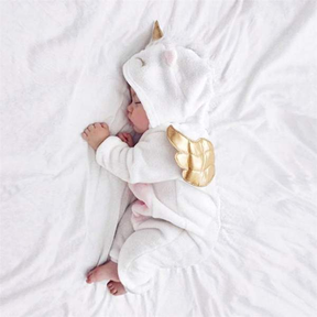 Macacão Bebe Menina Unicórnio Plush com Asinhas Capuz | 0-18 Meses