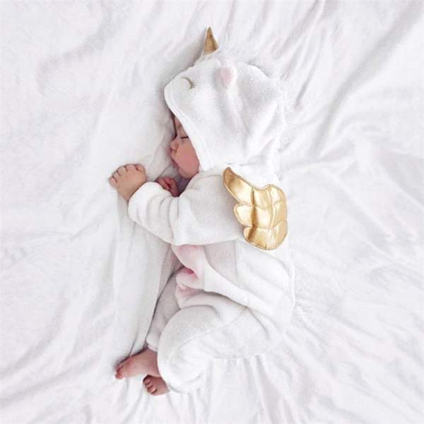 Macacão Bebe Menina Unicórnio Plush com Asinhas Capuz | 0-18 Meses
