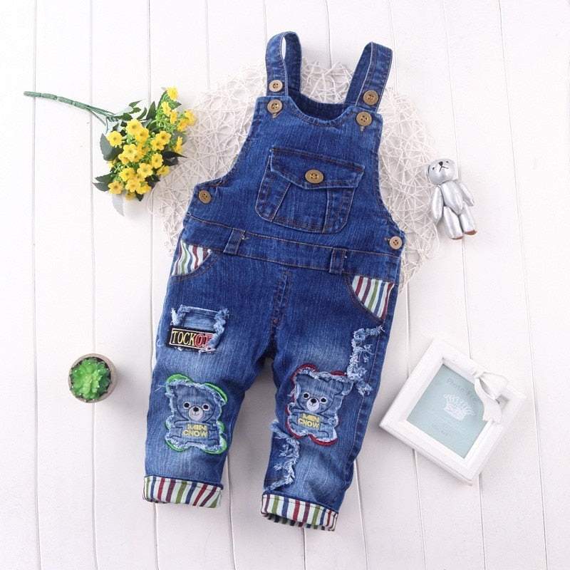 Macacão Jardineira Jeans c/ Detalhes Bebê Menina | 1-4 Anos