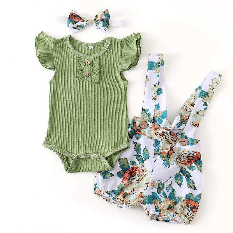 Conjunto Floral Bebê Menina Body + Jardineira + Laço | 0-18 Meses