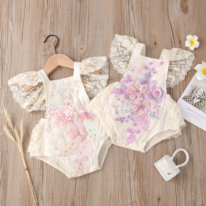 Macaquinho de Renda Bordados Festa Bebê Menina Verão | 6 - 24 Meses
