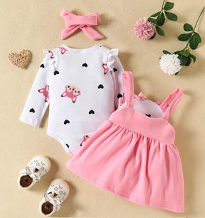 Conjunto Bebê Menina Raposinha Manga+ Longa Vestido+ Laço