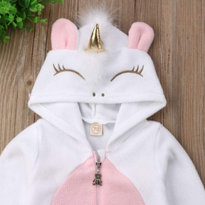 Macacão Bebe Menina Unicórnio Plush com Asinhas Capuz | 0-18 Meses