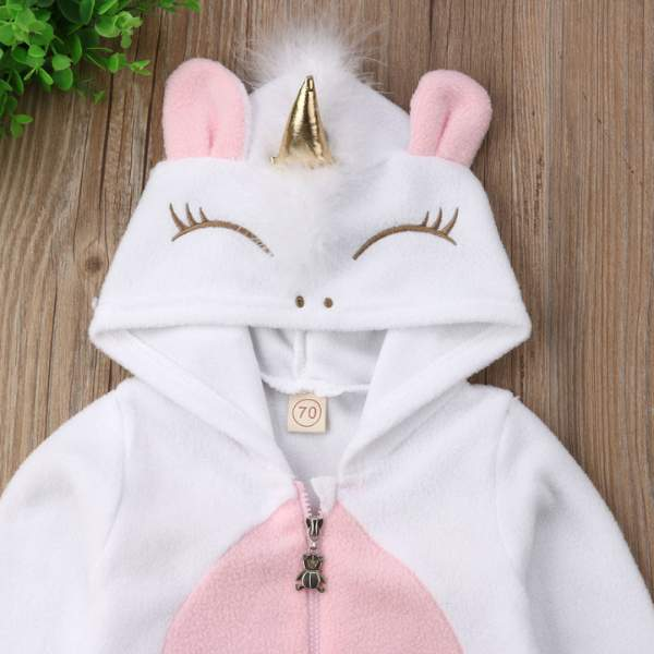 Macacão Bebe Menina Unicórnio Plush com Asinhas Capuz | 0-18 Meses
