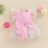 Vestido de Chiffon Arco-íris Laço na Costas Bebê Menina