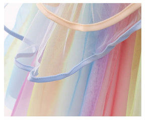 Vestido de Festa Menina Unicórnio Arco-íris + Asinhas + Tiara