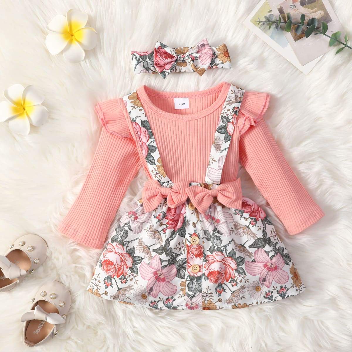 Conjunto Floral Manga Longa Babados Bebê Menina