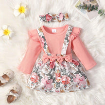 Conjunto Floral Manga Longa Babados Bebê Menina