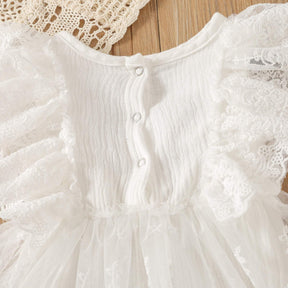 Vestido-Macaquinho Branco c/Renda Batizado Bebê Menina | 1-24 Meses