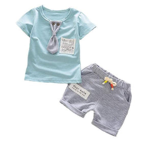 Conjunto Bebê Menino Camiseta Gravatinha + Short Listrado | 9 Meses- 3 Anos