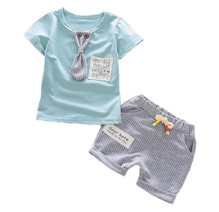 Conjunto Bebê Menino Camiseta Gravatinha + Short Listrado | 9 Meses- 3 Anos