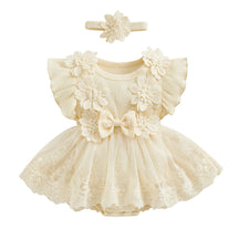 Vestido-Macaquinho de Festa Bordados Florais c/ Tiara | 0-18M