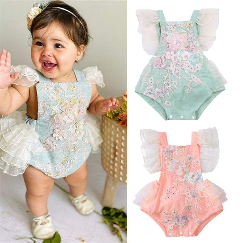 Macaquinho de Renda Bordado Festa Bebê Menina | 6-24 Meses