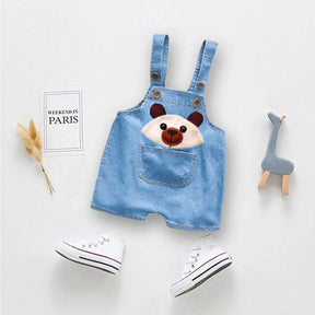 Macacão Jeans Claro Jardineira Bebê Menina/Menino Bichinhos | 6 Meses-3 Anos