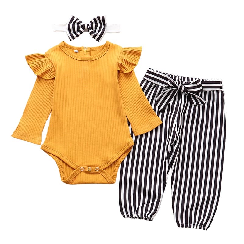 Conjunto Body Babados + Calça Floral+ Laço Bebê Menina
